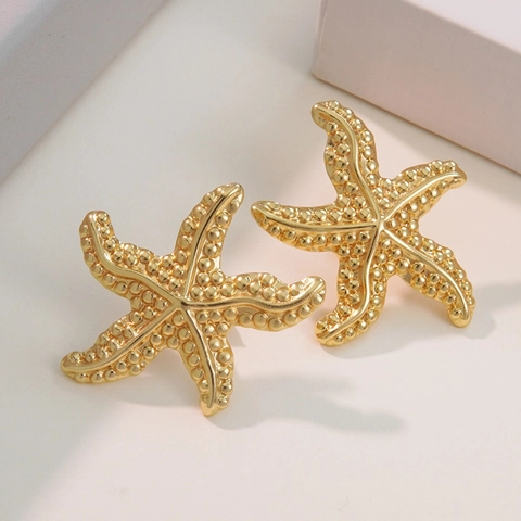 Starfish Shell Marine Life Stud Earrings Stainless Steel Waterproof Hypoallergenic Beach Vacation Fashion Jewelry For Women