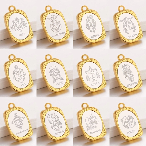 Pendente Segno Zodiacale Vintage Acciaio Inossidabile 304 Rettangolo Finitura Specchio Placcato Oro Ciondoli Retro Stil