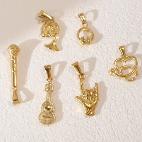 Musik Thema Anhänger Edelstahl Mikrofon Gitarre Kopfhörer Stethoskop Geste Retro Schmuck Für Männer Frauen DIY