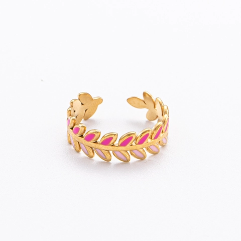 Adjustable Olive Branch Ring Stainless Steel 18K Gold Plated Enamel Leaf Open Band Jewelry For Women