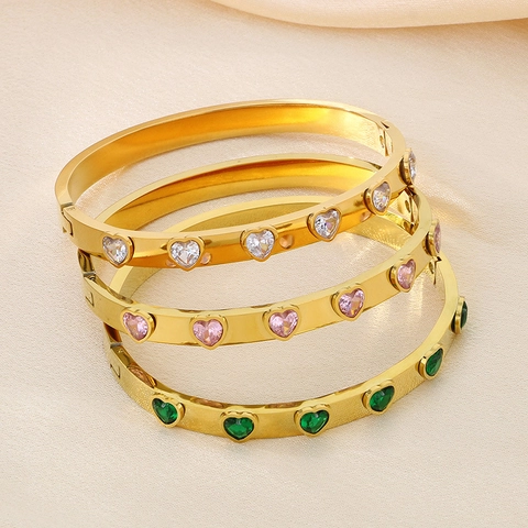 Hart Armring 18K Verguld Roestvrij Staal Zirkonia Scharnierend Elegant Modieus Cadeau Voor Vrouwen