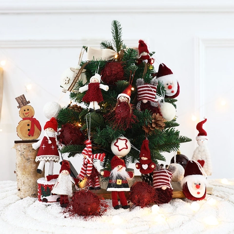 Collezione Decorazioni Albero Di Natale Ciondoli Pendenti Peluche Tessuto Legno Stile Nordico Bambola Gnomo Per Festa
