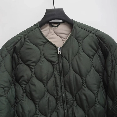 Chaqueta Acolchada Para Mujer Cuello Redondo Abrigo Ligero Con Bolsillos Color Sólido Cortavientos Casual Ropa Exterior