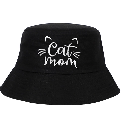 Cotton Bucket Hat With Cat Mom Embroidery Cat Ears Pattern Breathable Sunshade Casual Sun Hat For Women