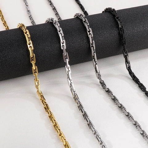 Titanium Steel Rectangular Link Chain Necklace And Bracelet Men Hip Hop Minimalist Polished Jewelry Accessory