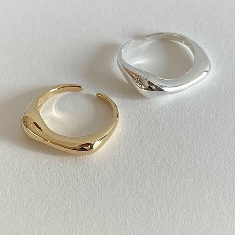 925 Sterling Silver Ring Irregular Wavy Fluid Glossy Adjustable Open Loop Minimalist Chic Aesthetic For Women