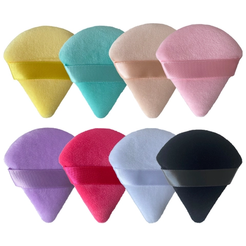 Triangle Makeup Powder Puffs Soft Velvet Sponge For Loose Powder Foundation Setting Cosmetic Tool Ribbon Handle For Face