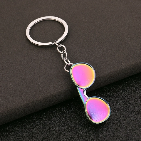 Sonnenbrillenform Schlüsselanhänger Zinklegierung Regenbogen Bunter Spiegel Anhänger Für Autoschlüssel Taschenzubehör Kreatives Geschenk