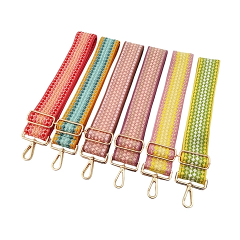 Wide Woven Bag Strap Replacement Polycotton Adjustable Shoulder Belt Ethnic Geometric Pattern Metal Buckles