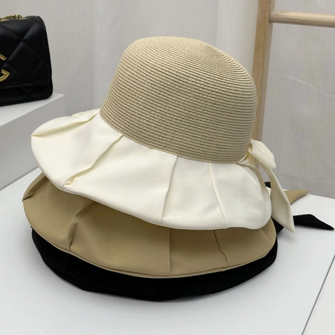 Cappello Da Pescatore In Paglia Da Donna Con Grande Fiocco Tesa Larga Protezione UV Pieghevole Cappello Da Sole Spiaggia