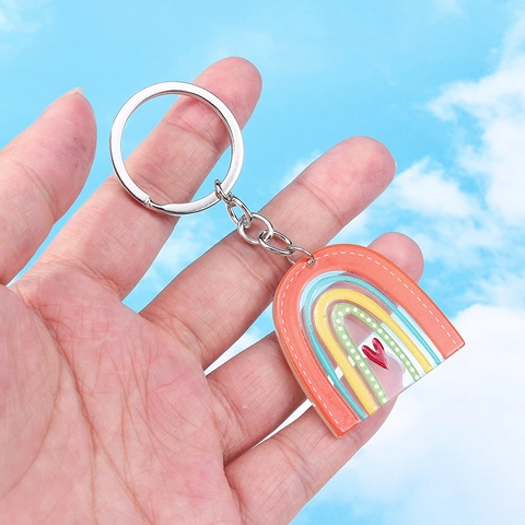 Llavero Arcoíris Acrílico Colorido Lindo Colgante Bolso Corazón Nube Accesorio Decorativo Anillo De Llave