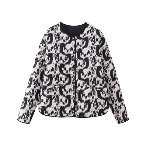Giacca Trapuntata Da Donna Stampa Etnica Vintage Girocollo Con Bottoni Cappotto Imbottito Con Tasche Maniche Lunghe