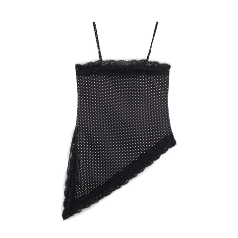 Canotta Canotta A Pois Pizzo Patchwork Orlo Asimmetrico Spalline Sottili Sexy Senza Maniche Donna Stile Dolce