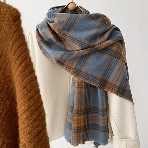 Winter Karo Schal Kaschmir Imitat Verdickt Warm Retro Großer Schal Wickel Mit Fransen Quasten Für Damen