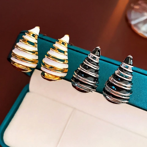 Spiral Shell Drop Earrings With Silver Earring Post Enamel Gold Plated Vintage Luxury Geometric Style For Women