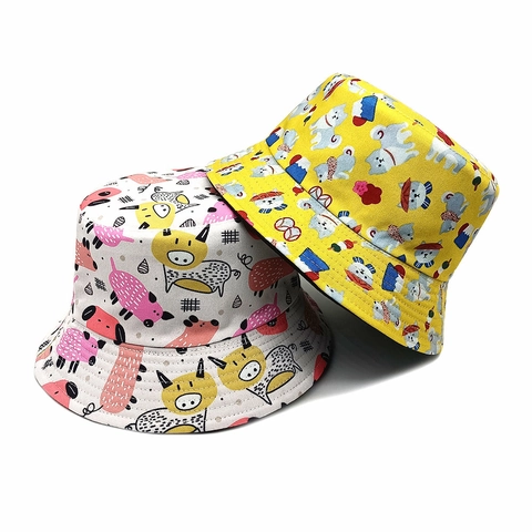 Chapeau Bob Femme Réversible Large Bord Protection Solaire Polyester Motif Chien Dessin Animé Respirant Pliable Kawaii