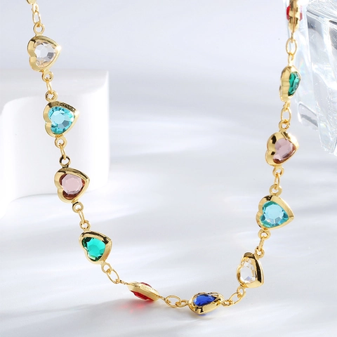 Collar De Corazón Cobre Chapado En Oro 18K Circonita Multicolor Elegante Dulce Cool Moda Joyería Para Mujer