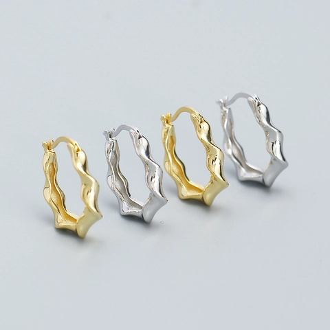 Irregular Wavy Hoop Earrings 925 Sterling Silver Twisted Liquid Metal Design Minimalist Geometric Jewelry For Women