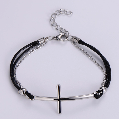 Pulsera De Cruz Horizontal Acero Inoxidable Cuerda Trenzada Cadena Ajustable Joyería Hip Hop Punk Para Hombres Mujeres