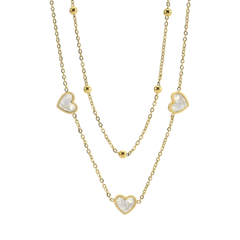 Collar Con Colgante De Corazón De Acero De Titanio Con Incrustaciones De Nácar Doble Capa Joyería De Moda Para Mujer