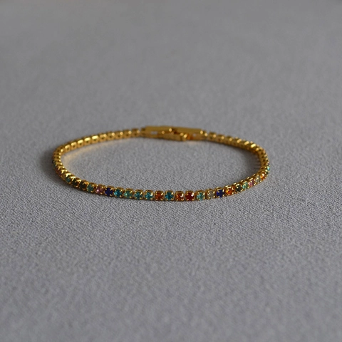 Pulsera Tennis De Pedrería Colorida Arcoíris Circonita Aleación Joyería Exótica Elegante Brillante Para Mujer