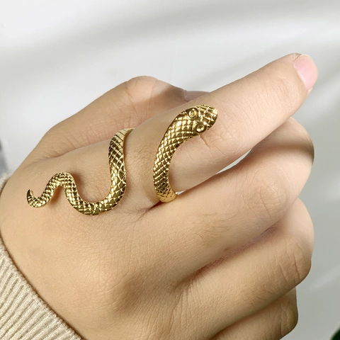 Anello A Serpente In Acciaio Inossidabile Placcato Oro Aperto Regolabile Spirale Animale Gioielli Texturizzati Per Donne