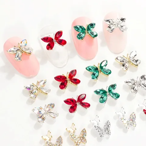 Amuletos para Uñas de Mariposa Japonesa 3D Aleación Vidrio Strass Marquesa Joyería de Lazo para Decoraciones de Manicura DIY Accesorios Mujer