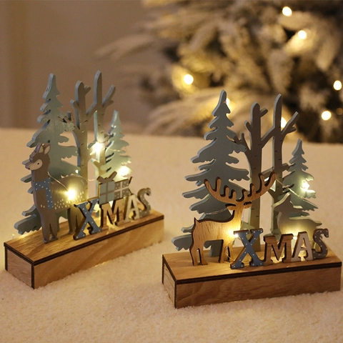 Kerst Rendier Desktop Ornament Houten LED Verlicht Xmas Letter Decoratie Noordse Stijl Feestelijke Tafeldecoratie