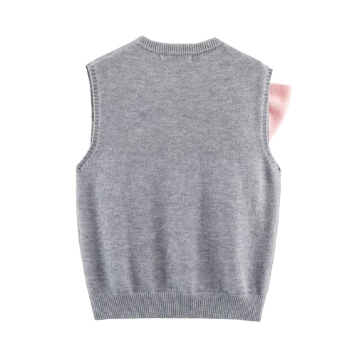 Women Knitted Vest Round Neck Sleeveless Sweater Tank Top Large Bow Decor Elegant Casual Chic Knitwear