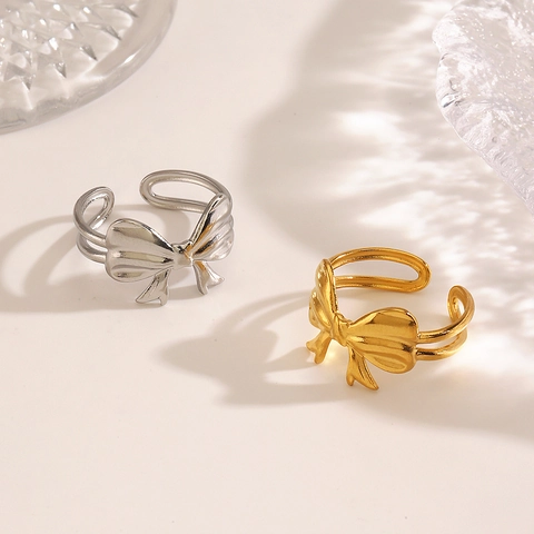 Bow Knot Ring Stainless Steel 18K Gold Plated Adjustable Open Design Elegant Ins Style Fashion Jewelry For Women