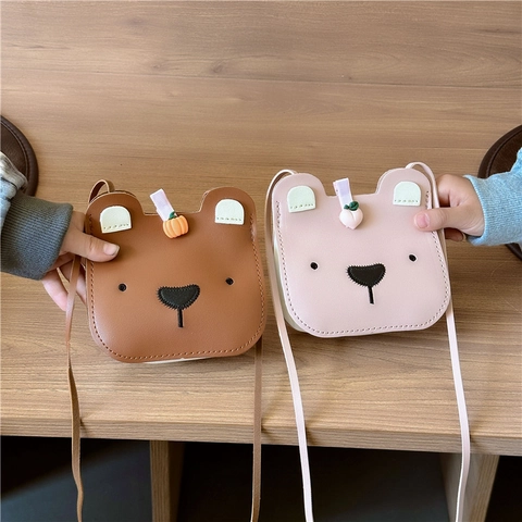 Kids Crossbody Bag PU Leather Bear Shaped Cartoon Animal Mini Coin Purse Shoulder Bag For Toddlers Girls Boys