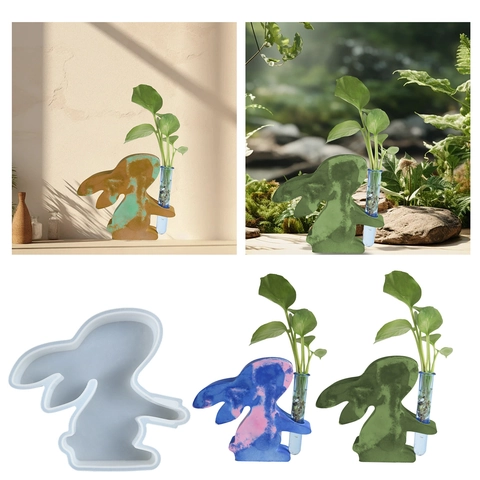Bunny Silicone Mold For Hydroponic Vase DIY Resin Plaster Casting Rabbit Shape Desktop Ornament With Test Tube Easter Decor