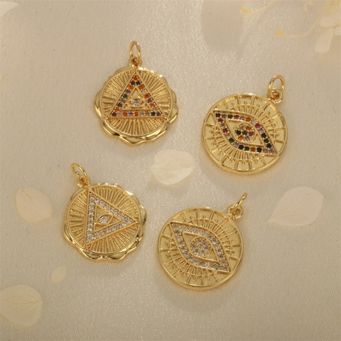 Charme Mauvais Oeil Cuivre Plaqué Or Avec Zircon Pour La Fabrication De Bijoux DIY Collier Bracelet Composant Style Boho