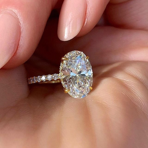 Oval Cut Cubic Zirconia Ring Copper With Micro Pave Side Stones Elegant Wedding Engagement Jewelry For Women