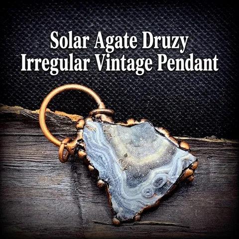 Vintage Solar Agate Druzy Pendant Necklace Irregular Natural Stone Copper Wrapped Bohemian Jewelry For Women