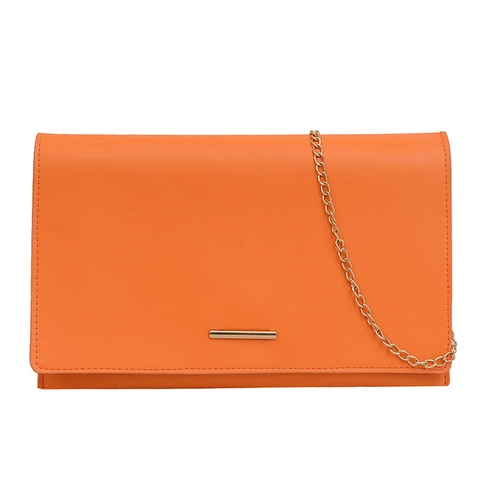 Bolso de Mano Minimalista de Cuero PU con Sobre Correa de Cadena Dorada Bolso de Noche de Bandolera Para Mujer Color Sólido Fiesta