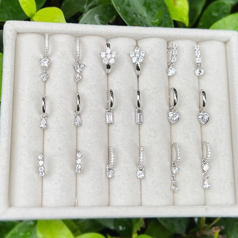 Pendientes Largos de Plata de Ley 925 Corazón Geométrico Circonia para Mujer Moda Lujo Ligero Colgante Goutte d'Eau Flor Joyería