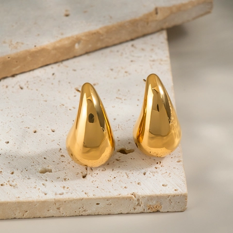 Luxus 304 Edelstahl Wassertropfen Ohrstecker 18K Vergoldet Spiegelglanz Hypoallergene Tränenohrringe Für Damen Schmuck