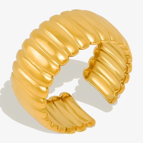 Roestvrijstalen Geribbelde Open Ring Verstelbaar 18K Verguld Geometrisch Minimalistisch Mode Sieraden