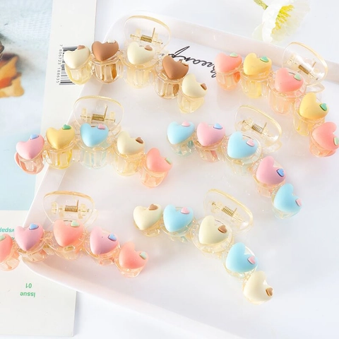 Heart Hair Claw Clip Large Plastic Resin 3D Double Hearts Matte Macaron Color Strong Grip Shark Jaw Clip For Women Girls