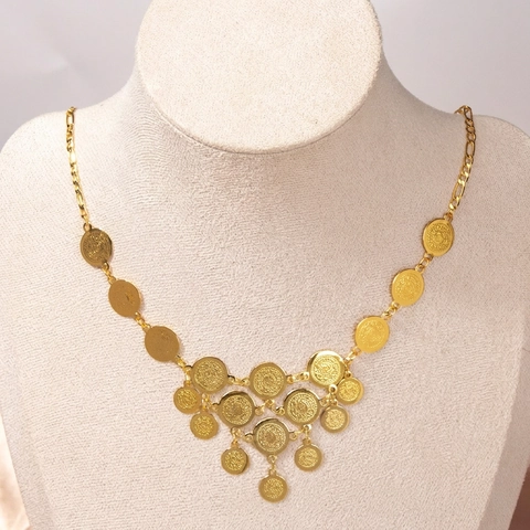 Midden-Oosten Verguld Koperen Muntsieradenset Voor Dames Boho Munt Kwastje Ketting Oorbellen Armband Ring Set