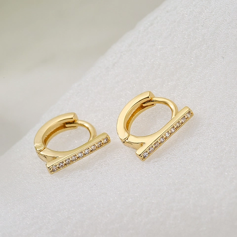Geometrische Hoop Oorbellen Koper Met Zirkoon Echt Verguld Minimalistische Stijl Voor Dames