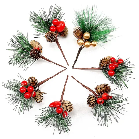 Artificial Christmas Pine Needle Berry Pinecone Picks Stems For Wreath DIY Crafts Holiday Party Home Table Decor