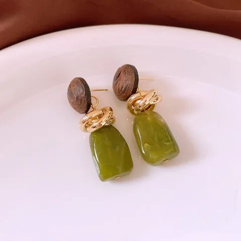 Orecchini Pendenti Geometrici Vintage Legno Resina Con 925 Sterling Silver Earring Post Retro Boho Leggeri Per Donna