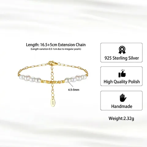 S925 Sterling Silver Freshwater Pearl Necklace Bracelet Set Minimalist Gold Plated French Style Jewelry For Women Gift