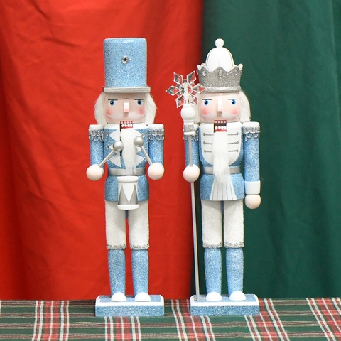 Sky Blue Glitter Nutcracker Soldier Figures Wooden Traditional King And Drummer Christmas Home Decor Holiday Ornaments