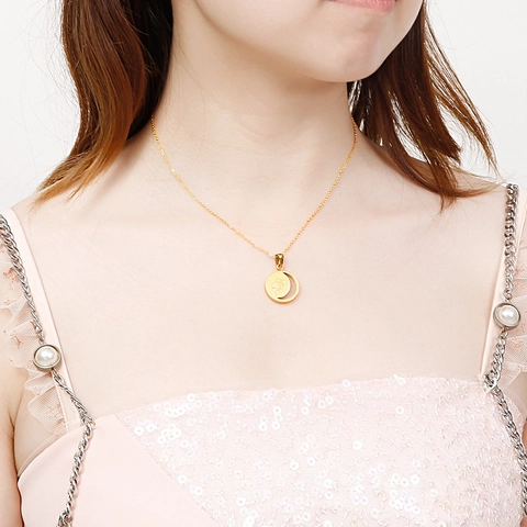 Stainless Steel Sun Moon Star Necklace Earrings Jewelry For Women Fashion Round Pendant Cubic Zirconia