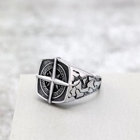 Vintage Compass Signet Ring Stainless Steel Retro Nautical Star Punk Biker Jewelry For Men Durable Metal Band