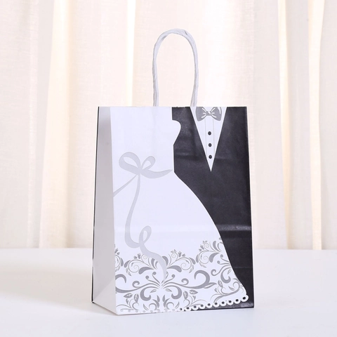 Sacchetti Regalo di Nozze in Carta Kraft Bomboniere Con Creativo Smoking Abito da Sposa Stampato Borsa Souvenir per Ospiti