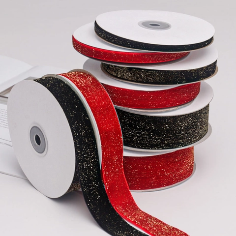 Velvet Ribbon Gold Glitter Plush Webbing For Gift Wrapping DIY Craft Christmas Wedding Decoration Red Black Single Sided